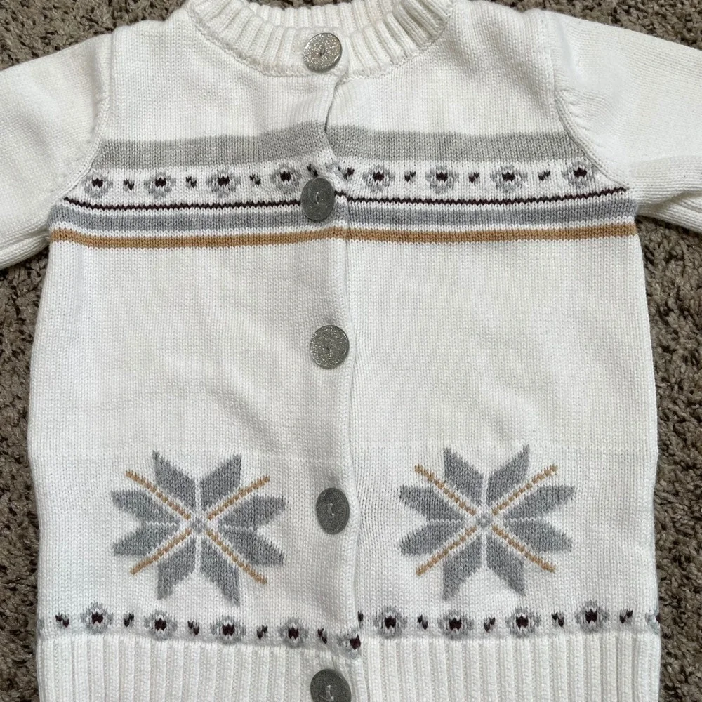 Gymboree Kids Sweater‎ Cardigan S 5-6 White Snowflake Fair Isle Knit Cotton